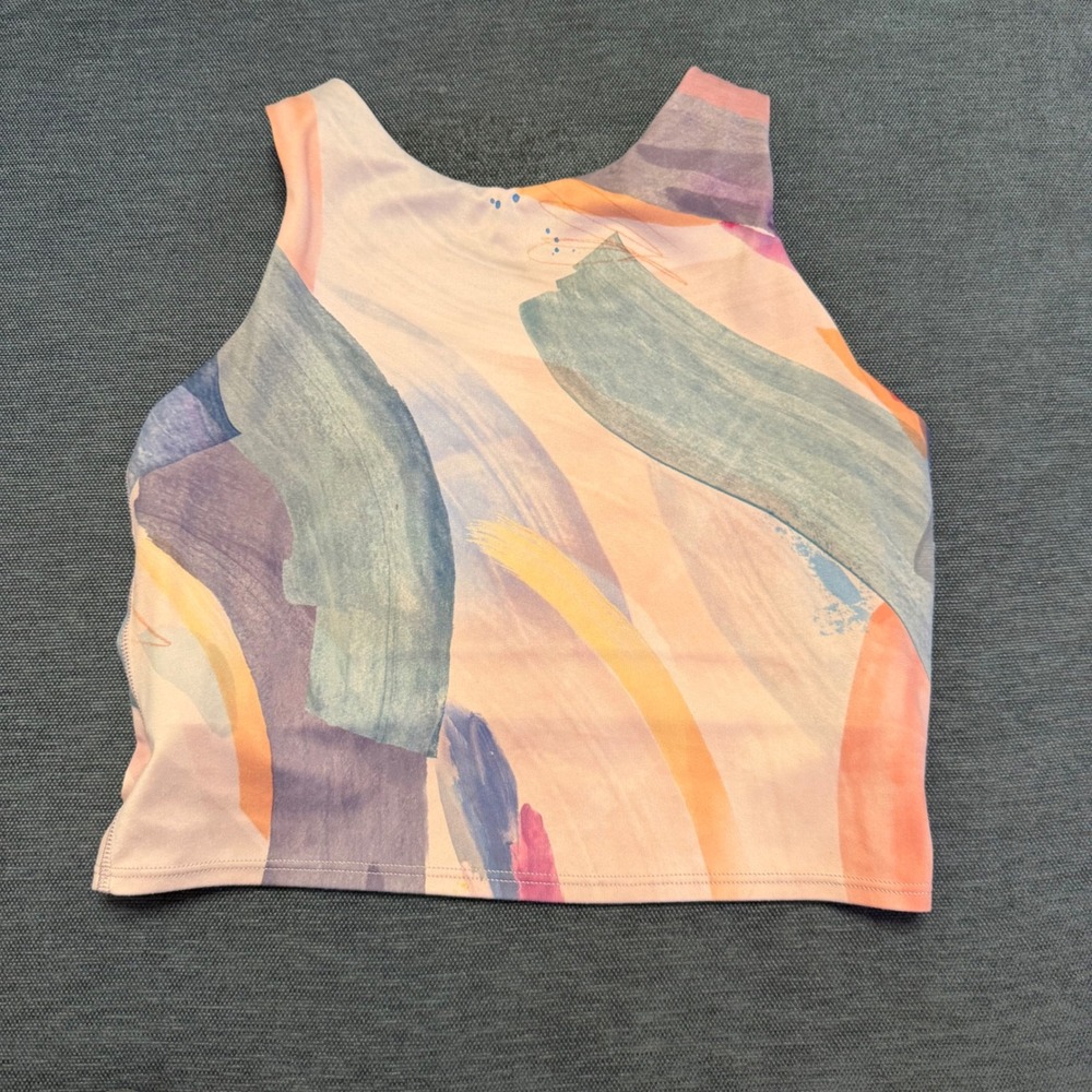 Athleta‎ Conscious Crop Top XS Abstract Brushstroke High Neck Sports Bra Tank